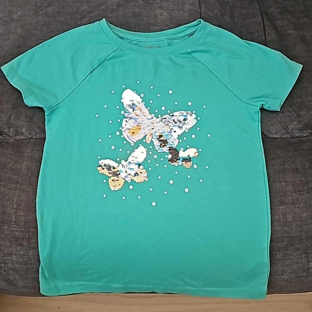 Girls Butterfly Sequin Flip T shirt